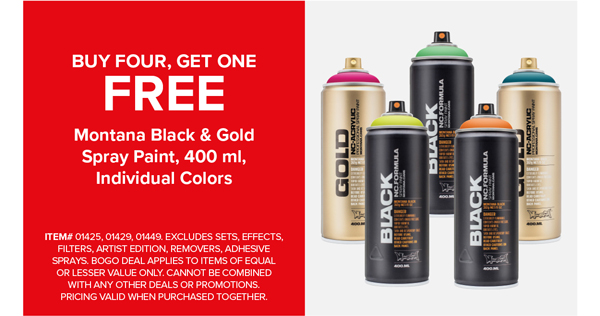 Buy 4, Get 1 Free: Montana Black & Gold Spray Paint, 400 ml, Individual Colors