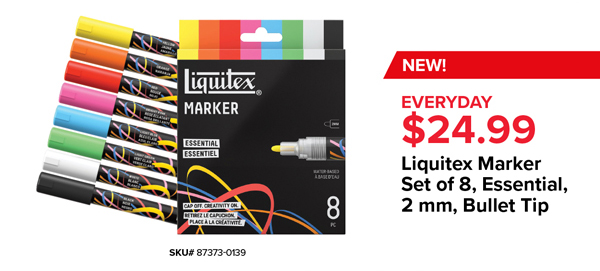 New! Liquitex Marker Set of 8, Essential, 2 mm, Bullet Tip, $24.99