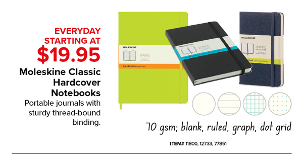 Moleskine Classic Hardcover Notebooks, $19.95