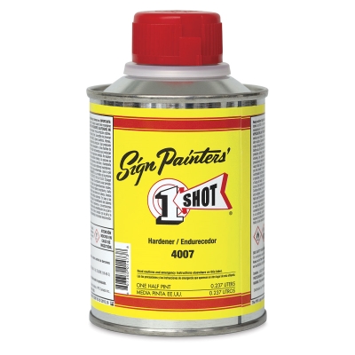 1-Shot Hardener is designed to accelerate the drying time of 1-Shot Lettering Enamels. It also extends color life, increases gloss, and improves adhesion on most substrates.